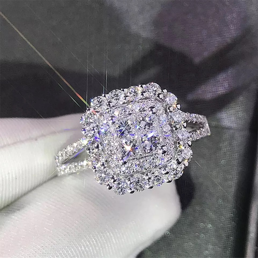 NEW 925 Sterling Silver Diamond Halo Ring